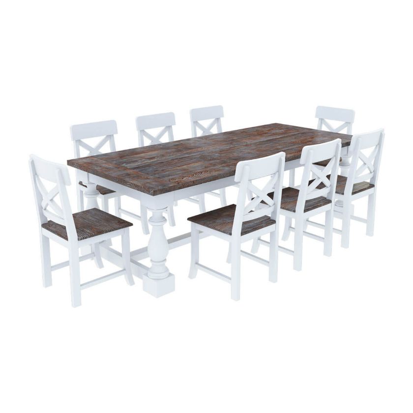 Picture of Danville Farmhouse Two-Tone Solid Wood Dining Table With 8 Chairs Set