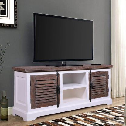 Picture of Selfoss Rustic Teak Wood and Solid Wood Louvered Door TV Stand