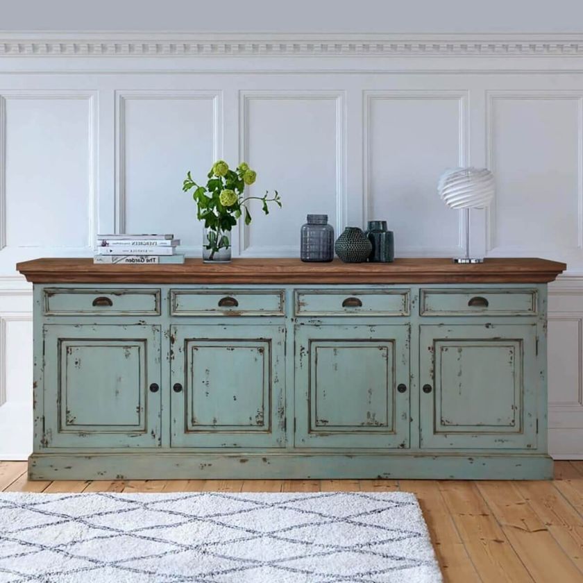 Picture of Scranton Ocean Blue Two Tone Solid Wood Extra Long Sideboard