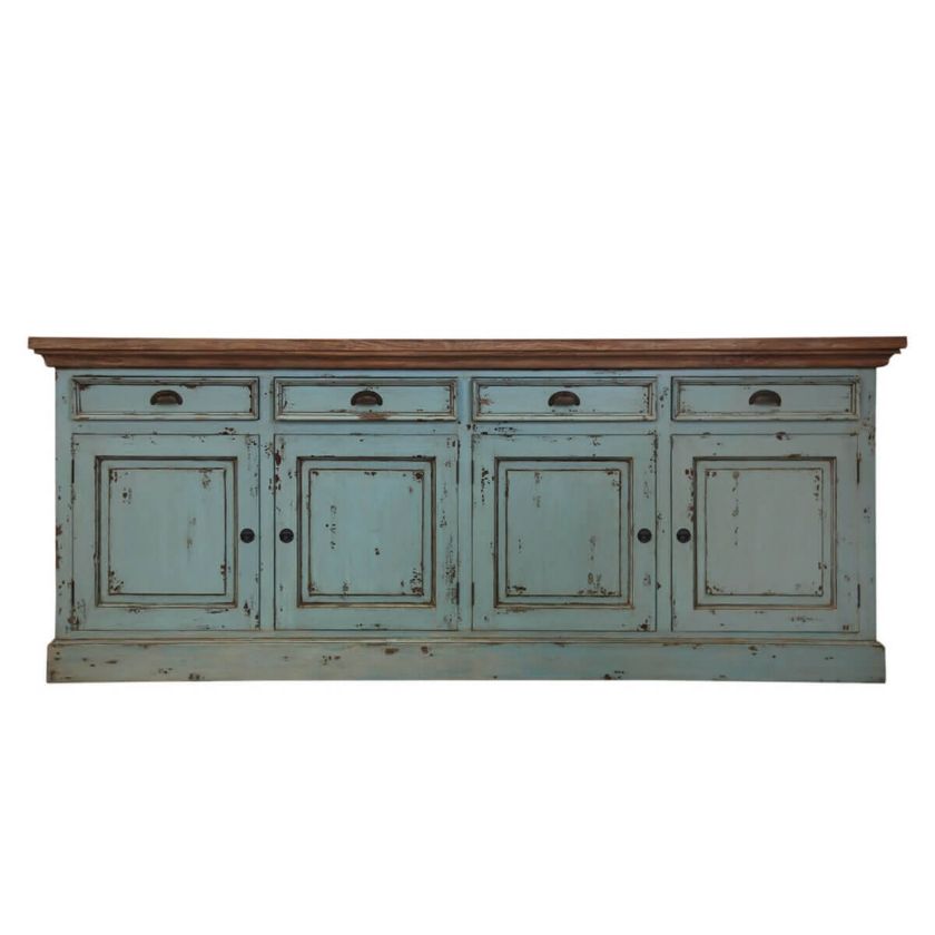 Scranton Ocean Blue Two Tone Solid Wood Extra Long Sideboard Size Image