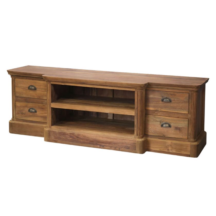Picture of Bovey Modern Teak Wood Open Shelf 4 Drawer TV Stand