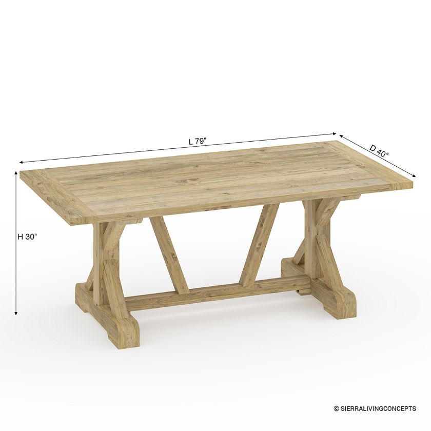 Fulton Reclaimed  Wood Rustic Farmhouse Outdoor Dining Table Dimension Image