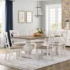 Picture of Greenville Farmhouse Two-Tone Teak Wood Trestle Pedestal Dining Table