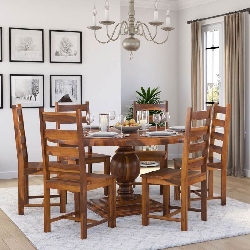 Picture of Cloverdale Rustic Solid Wood Round Dining Table Chair Set