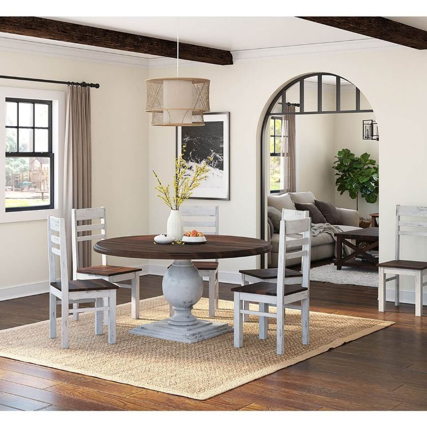 Picture of Illinois Two Tone Solid Wood Round Dining Table Set