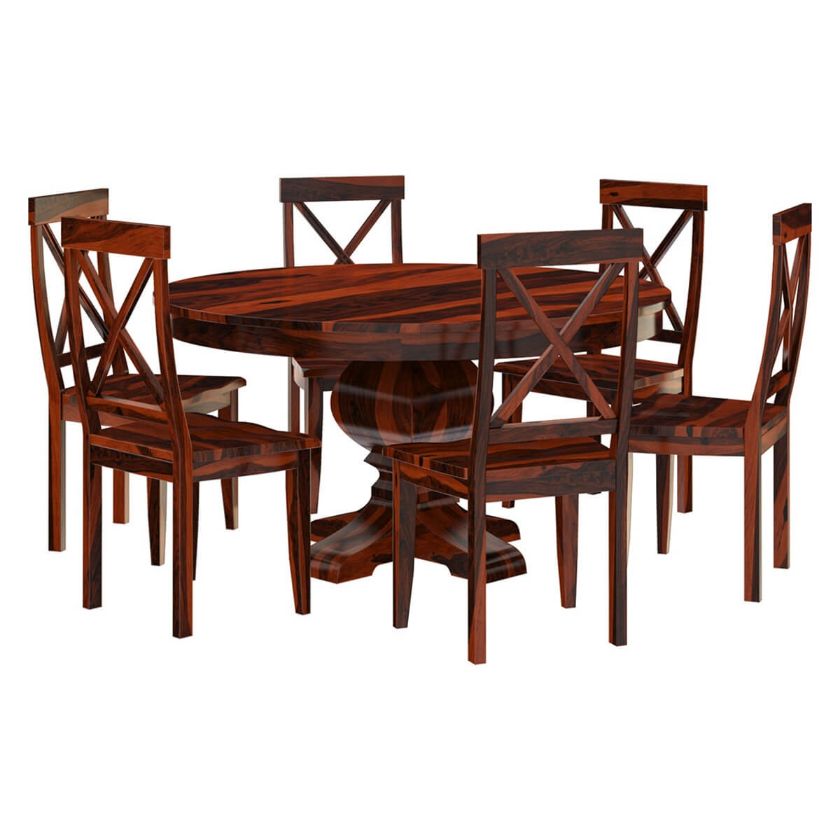 Picture of Missouri Solid Wood Round Pedestal Dining Table Chairs Set