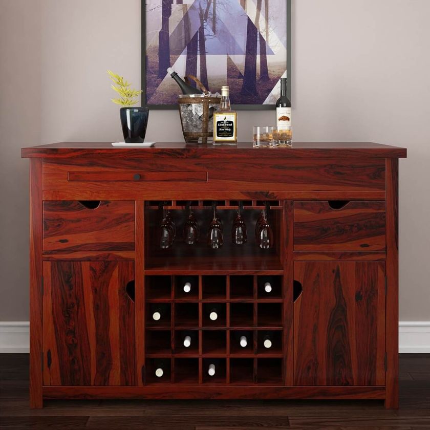 Picture of Missouri Solid Wood Wine Bar Buffet Cabinet with Glass Stem Rack