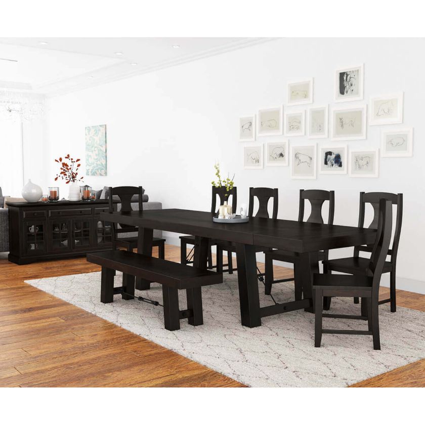 Picture of Tirana Rustic Solid Wood 9 Piece Large Extensions Dining Room Set