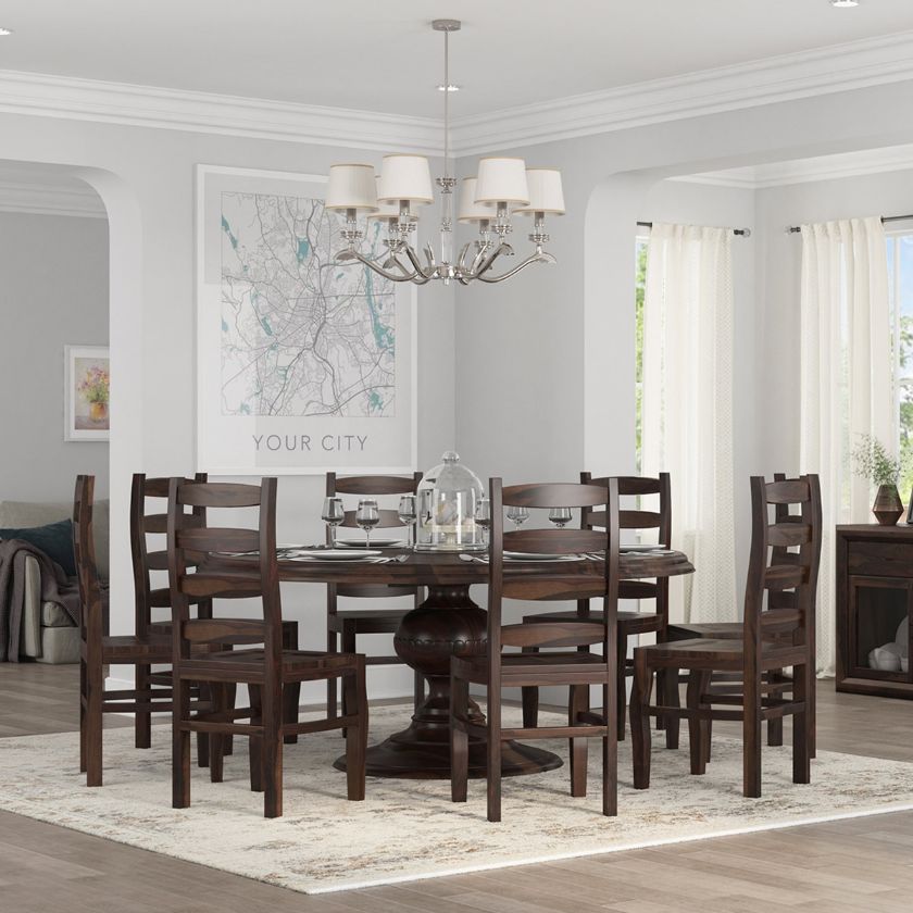 Picture of Minsk Rustic Traditional Rosewood Pedestal Dining Table and Chair Sets