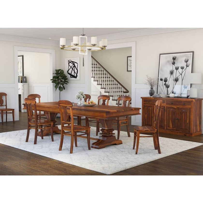 Picture of Tiraspol Rustic Solid Wood 10 Piece Dining Room Set