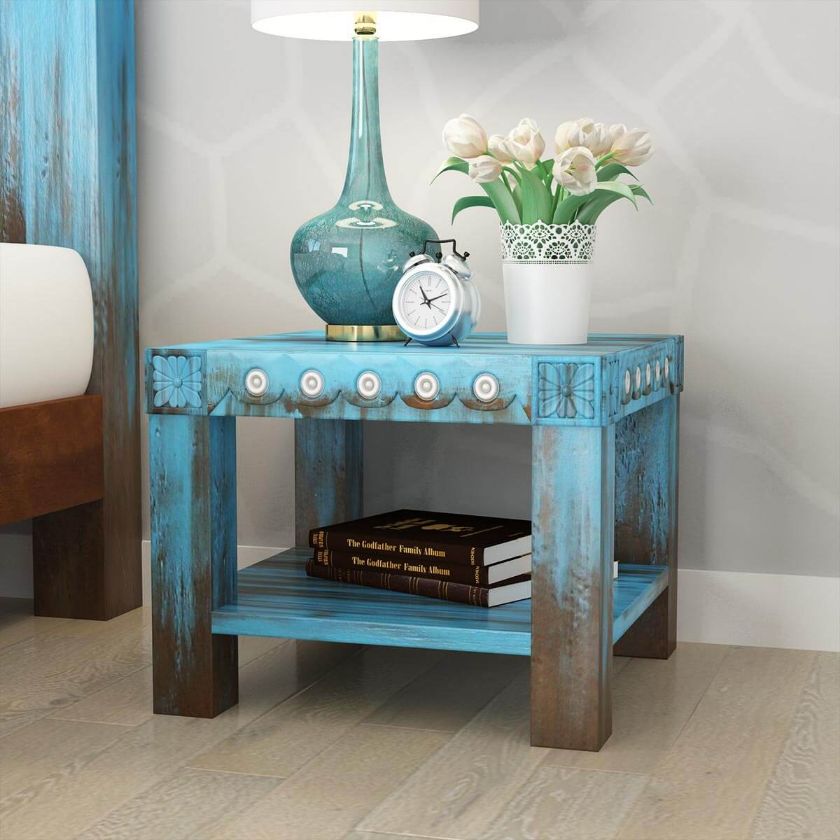 Picture of Empire Blue Dawn Rustic Solid Mango Wood Nightstand