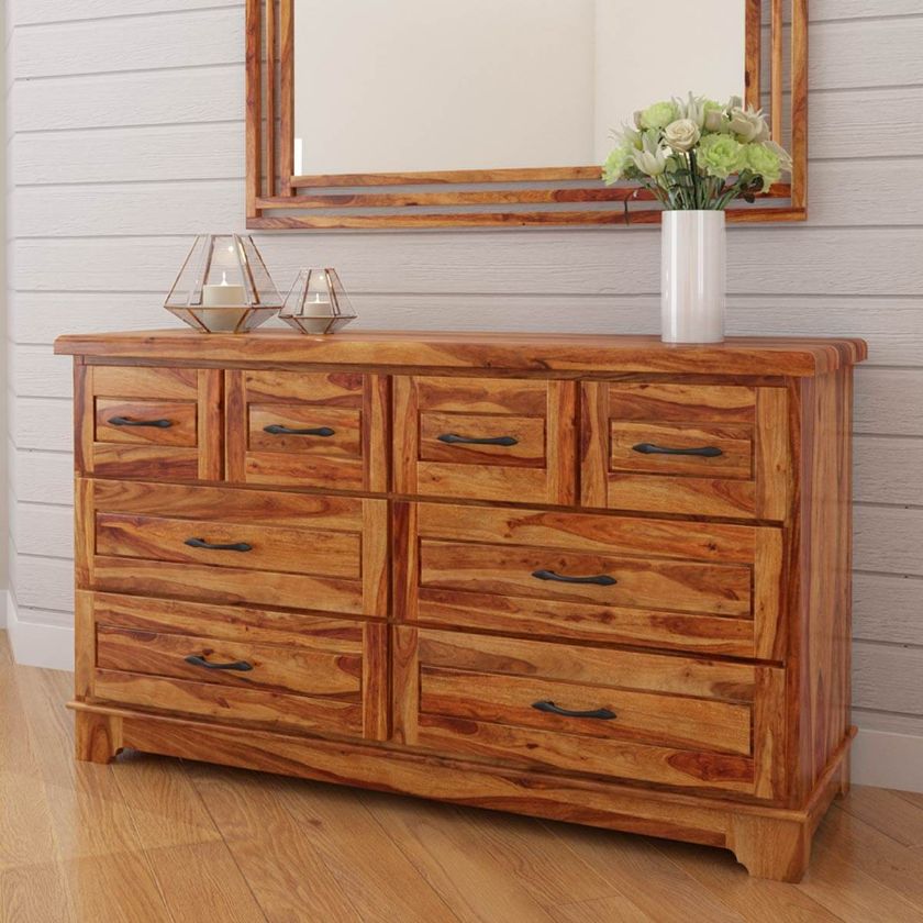 Picture of Colonial Rail Top Solid Wood Bedroom Dresser With 8 Drawers