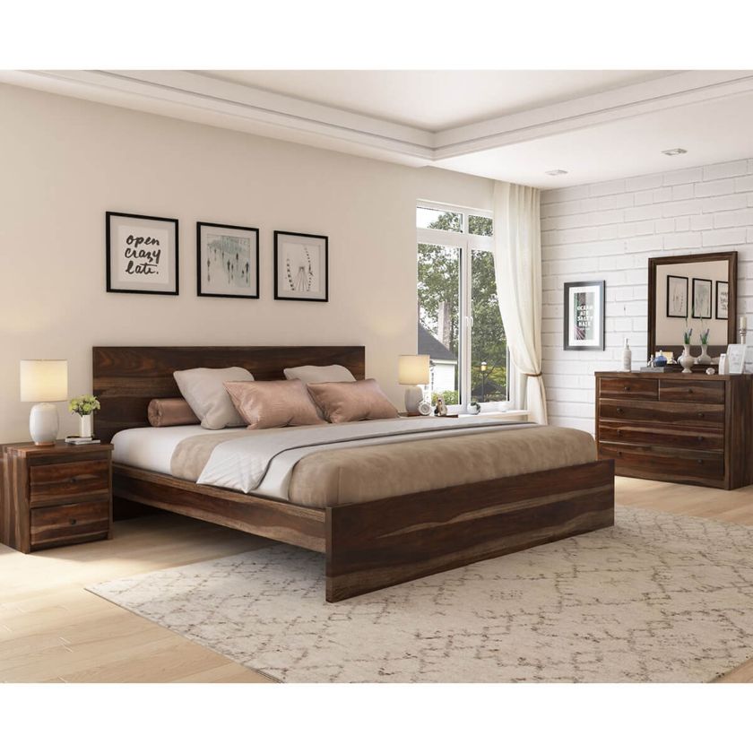 Picture of Paganus Modern Contemporary Rustic Solid Wood 4 Piece Bedroom Set