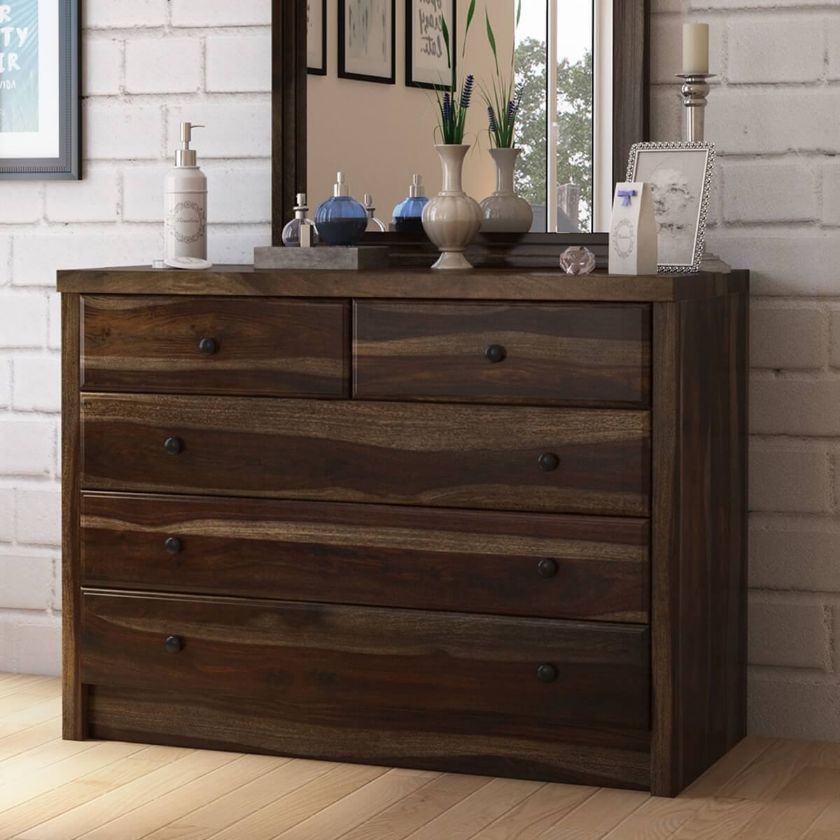 Picture of Paganus Modern Contemporary Rustic Solid Wood 5 Drawer Dresser