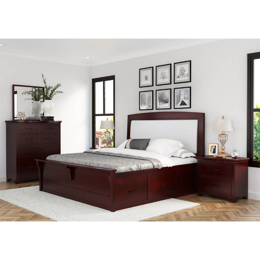 Picture of Vindemia Mahogany Wood 4 Piece Storage Bedroom Set