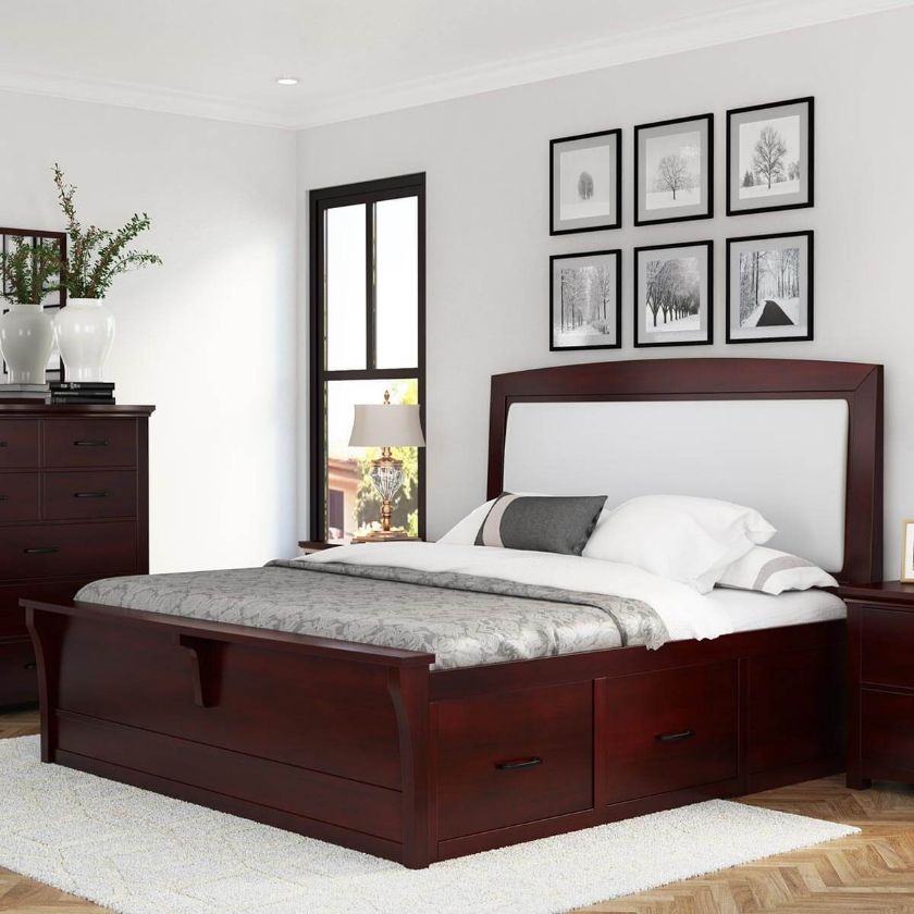 Picture of Vindemia Contemporary Style Solid Mahogany Wood Storage Platform Bed