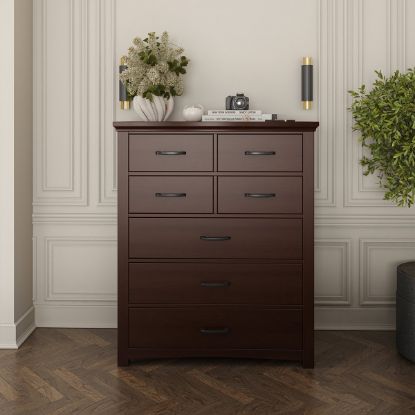 Picture of Vindemia Solid Mahogany Wood Tall Bedroom Dresser Chest With 7 Drawers