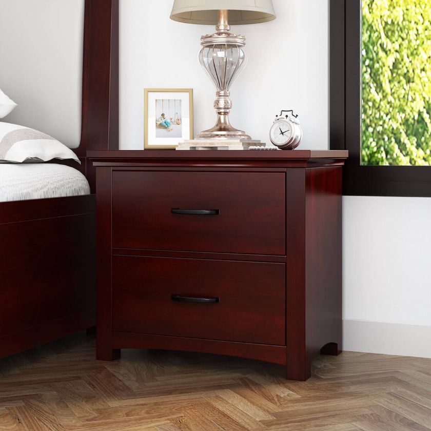 Picture of Vindemia Contemporary Style Solid Mahogany Wood 2 Drawer Nightstand
