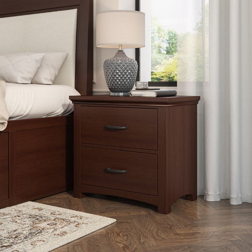 Picture of Vindemia Contemporary Style Solid Mahogany Wood 2 Drawer Nightstand 
