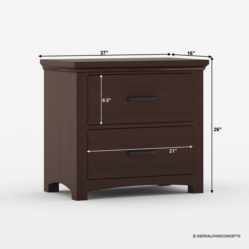 Vindemia Contemporary Style Solid Mahogany Wood 2 Drawer Nightstand  Dimension Image