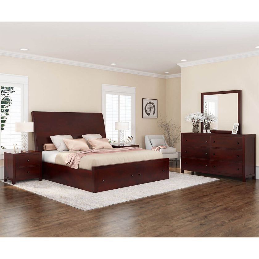 Picture of Petros Transitional Mahogany Wood 4 Piece Bedroom Set