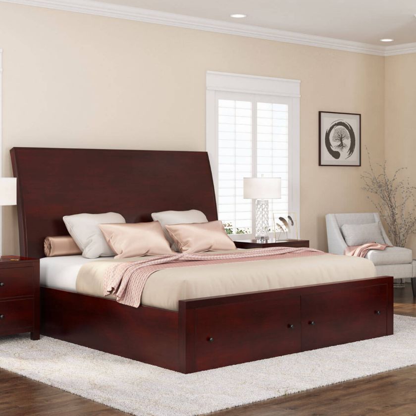 Picture of Petros Transitional Mahogany Wooden Sleigh Storage Platform Bed
