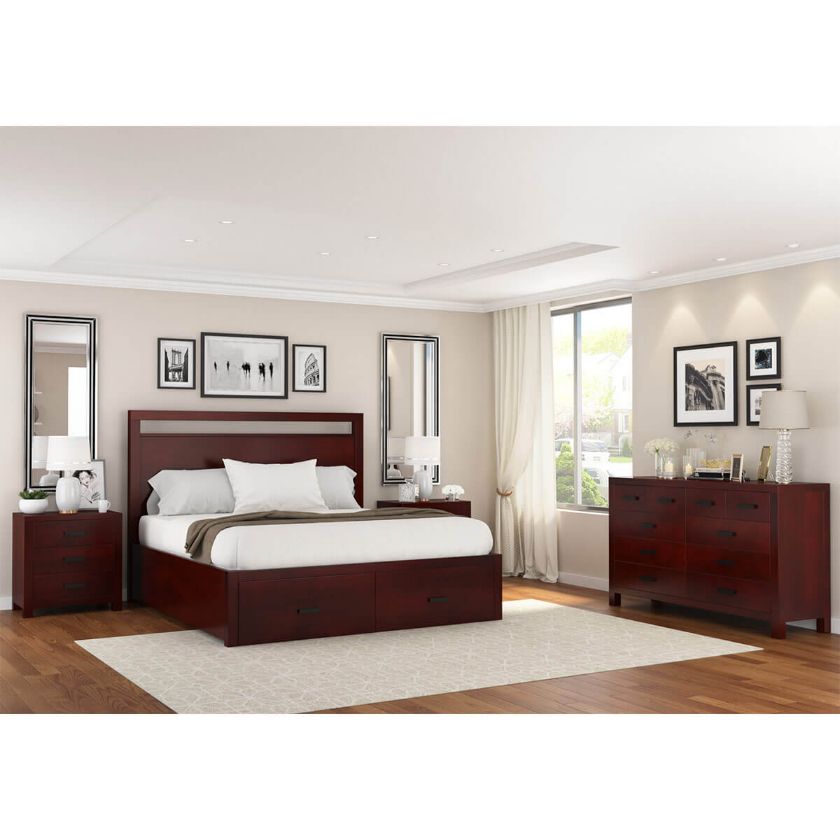 Picture of Anniston Transitional Mahogany Wood 4 Piece Storage Bedroom Set