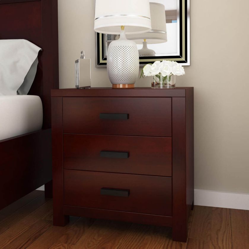 Picture of Anniston Transitional Style Solid Mahogany Wood 3 Drawer Nightstand