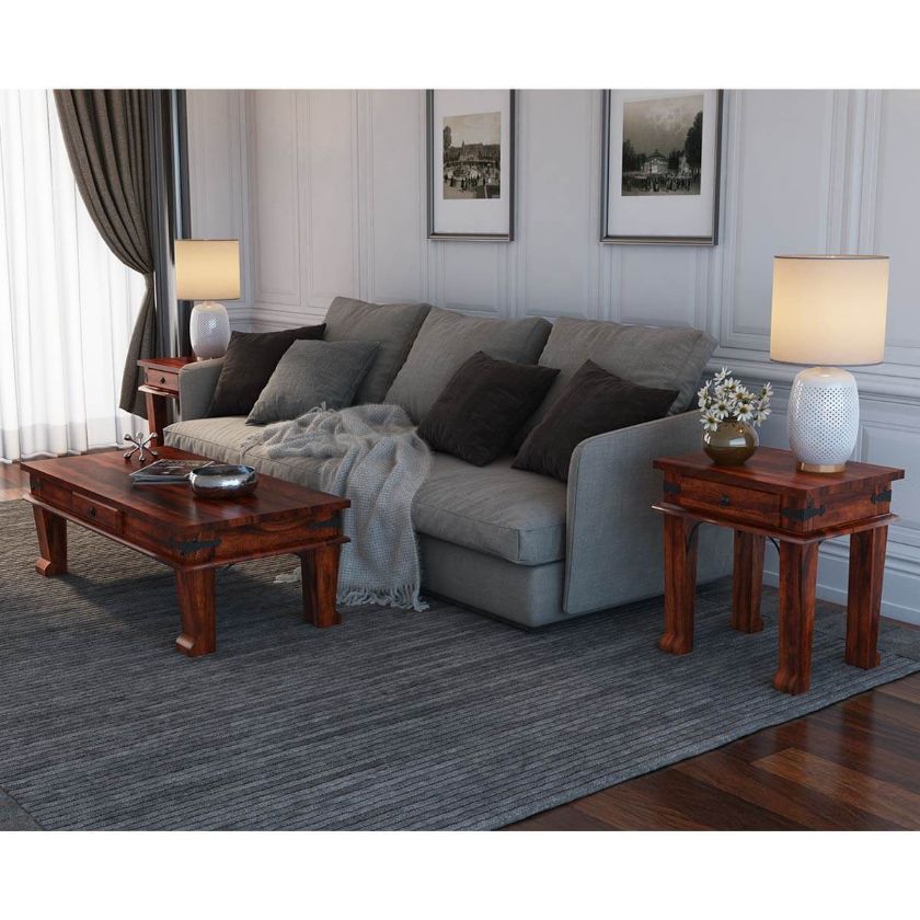 Picture of Cotesfield Midcentury Rustic Solid Wood 3 Piece Coffee Table Set