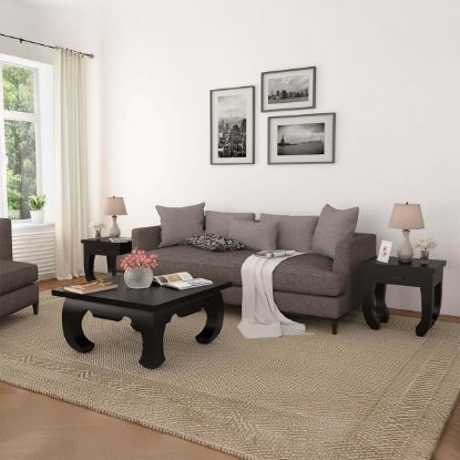 Picture of Ming Asian Black Classical Style Solid Wood Coffee Table Set 