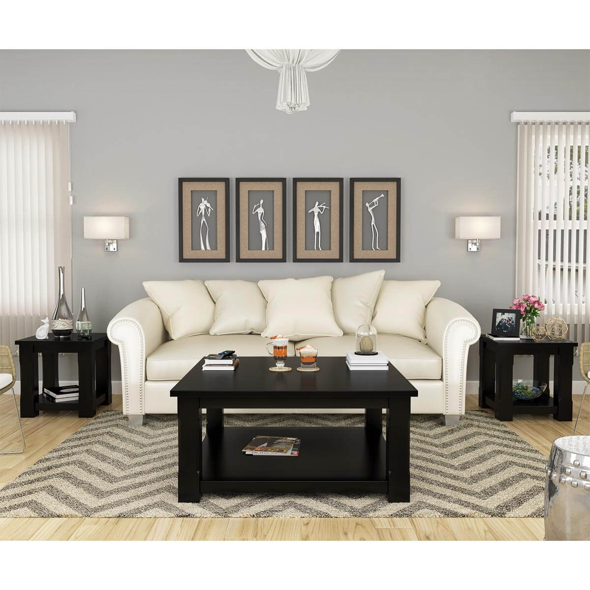 Solid Wood 3 Piece Coffee Table Set