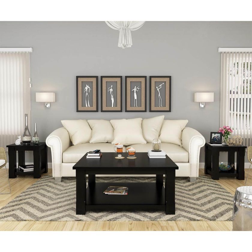 Picture of Brimson Black Solid Wood 3 Piece Coffee Table Set