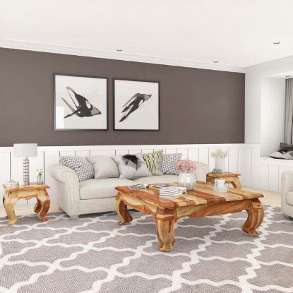 Picture of Halfeti Contemporary Rustic Solid Wood 3 Piece Opium Coffee Table Set