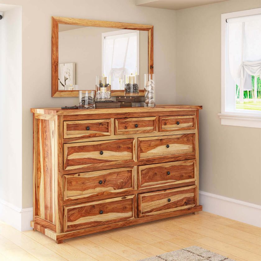 Picture of Larvik Rustic Solid Wood Bedroom Dresser With 9 Drawers