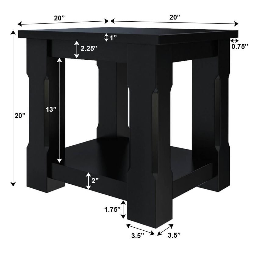 Brimson Contemporary Style Solid Wood 2 Tier Square End Table  Dimension Image