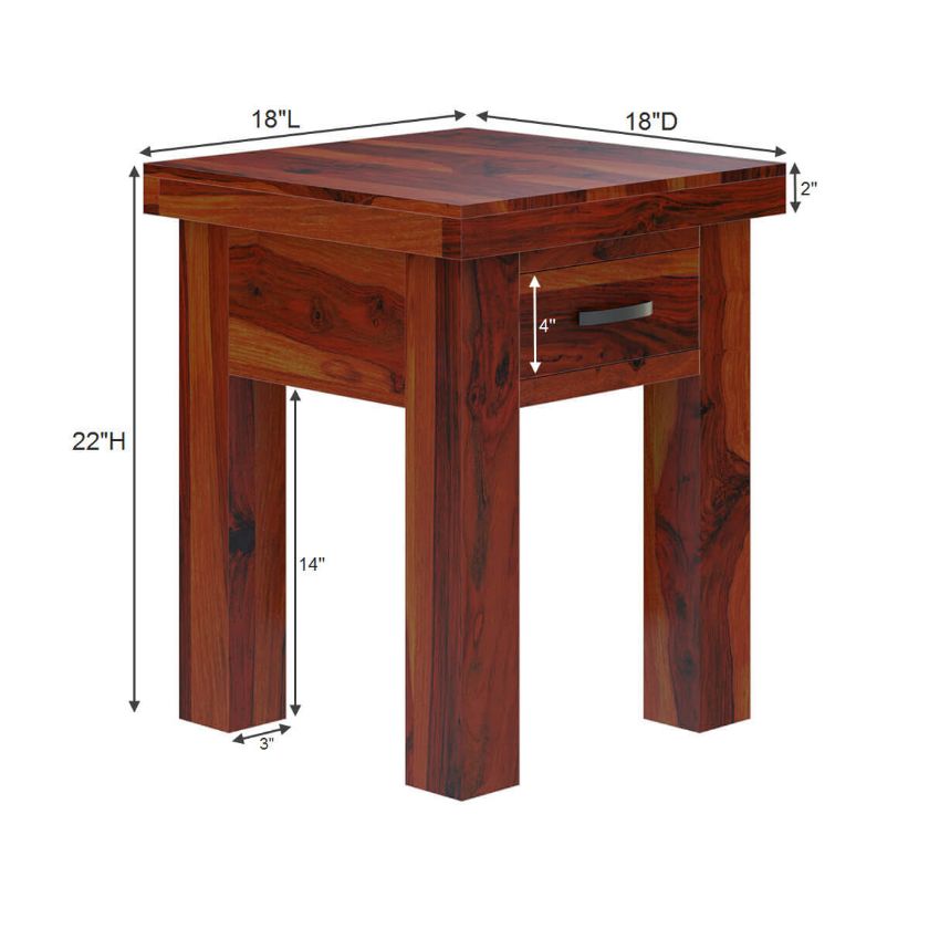 Cheverly Modern Style Solid Wood Handcrafted 1 Drawer End Table Dimension Image