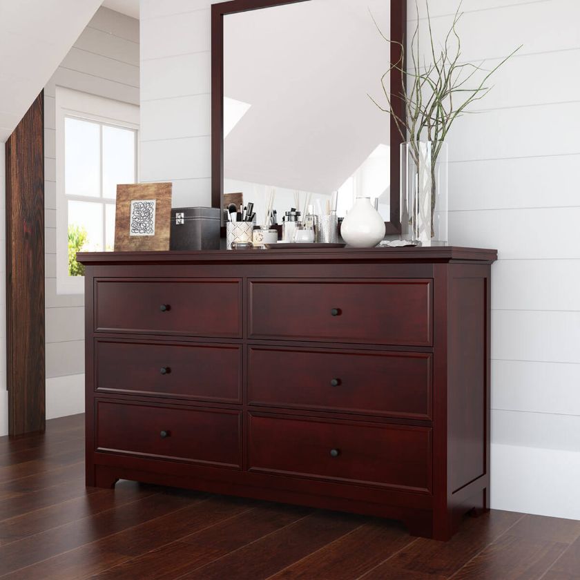 Picture of Carina Contemporary Mahogany Solid Wood Large Bedroom Dresser With 6 Drawers