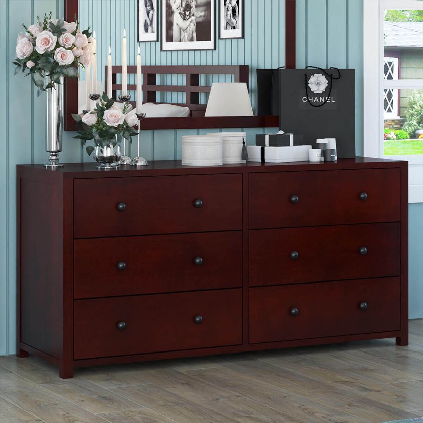 Picture of Andalusia Contemporary Mahogany Wood Large Bedroom Dresser w 6 Drawers