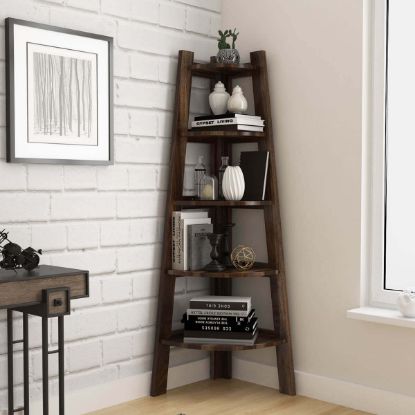 Picture of Cameroon Contemporary  Real Wood Corner Ladder Home Display Bookshelf
