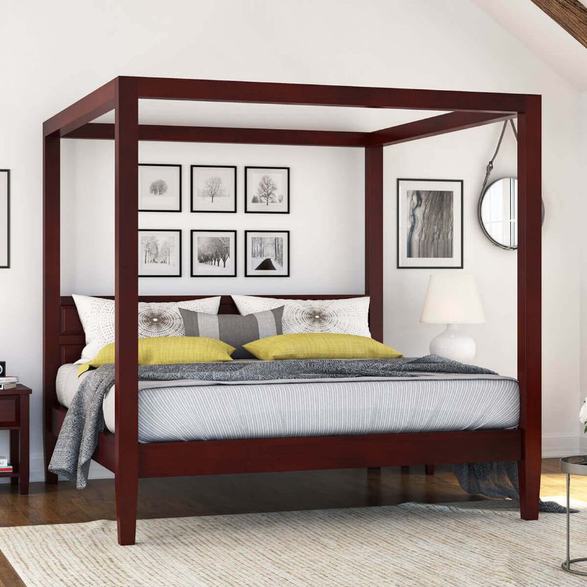 Picture of Henderson Transitional Solid Mahogany Wood Platform Canopy Bed