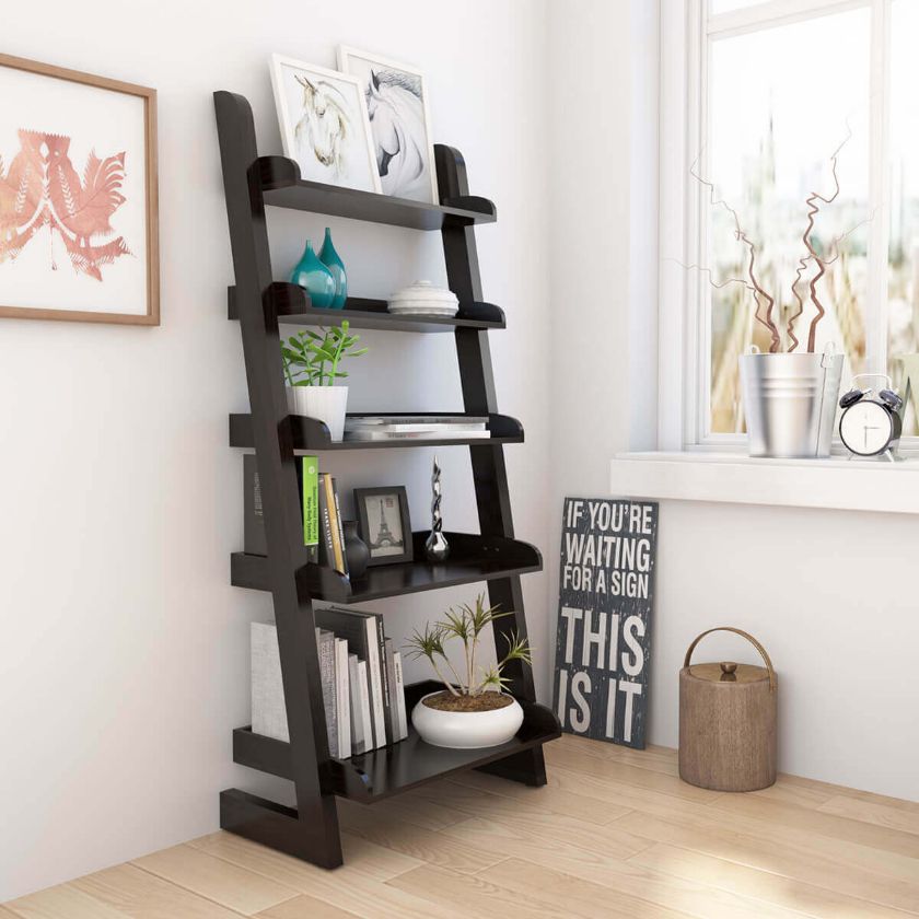 Picture of Ignacio Solid Wood Black Leaning ladder Home Display Bookself