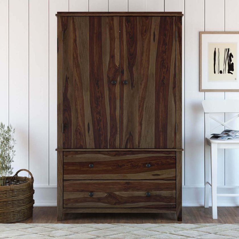 Picture of Bozeman Rustic Solid Wood Wardrobe Large Armoire With Drawers