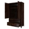 Picture of Bozeman Rustic Solid Wood Wardrobe Large Armoire With Drawers