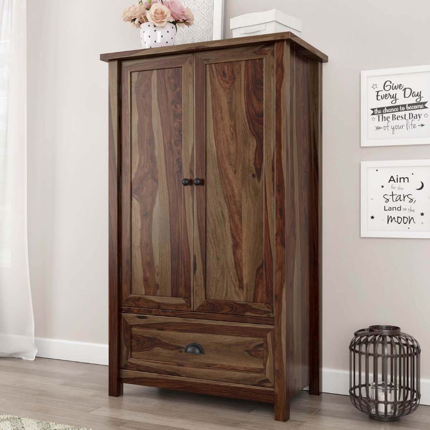 Picture of Kivalina Rustic Solid Wood Armoire Closet With Shelves And Drawer