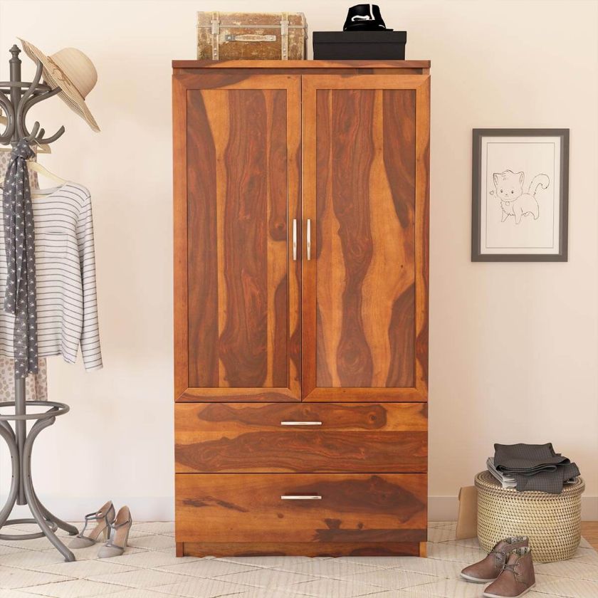 Picture of Caspian Modern Solid Wood Wardrobe Clothing Armoire With Shelves