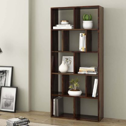 Picture of Acampo Rustic Solid Wood 12 Open Shelf Geometric Bookcase
