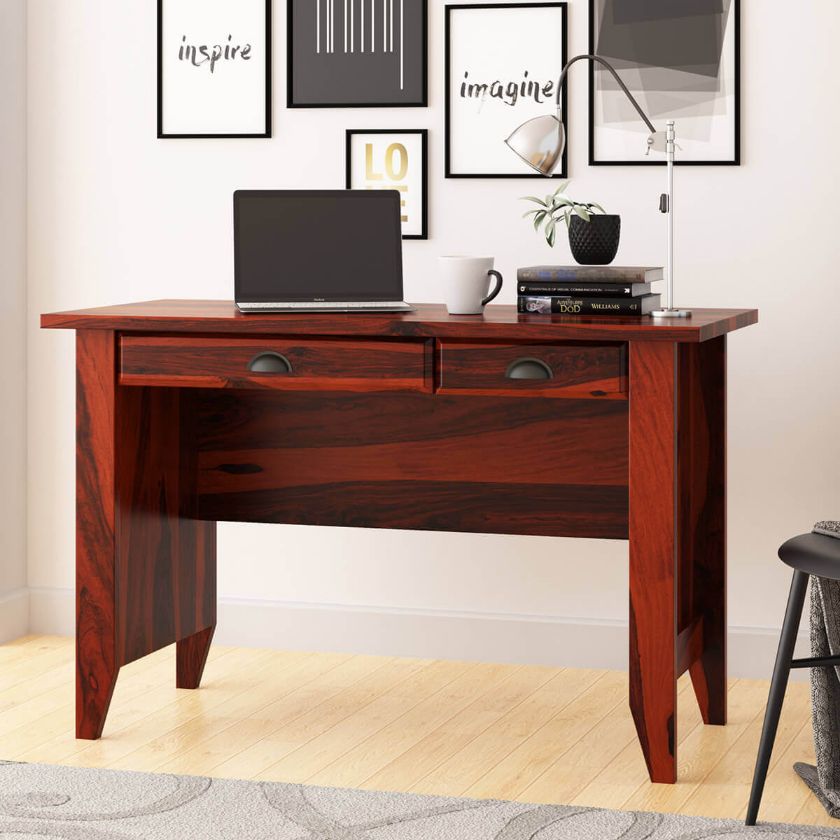 Picture of Brenda Rustic Solid Wood Executive Writing Desk w Pull Out Drawers