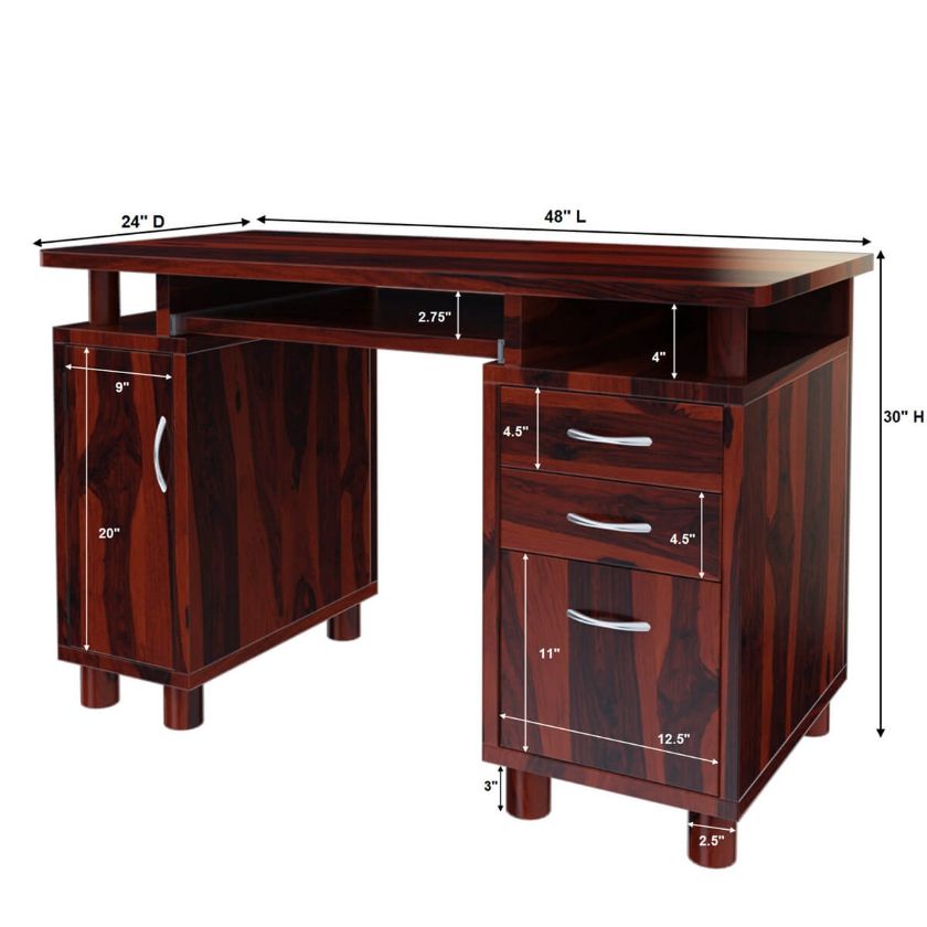 Picacho Solid Wood Home Office Computer Desk With Keyboard Tray Dimension Image