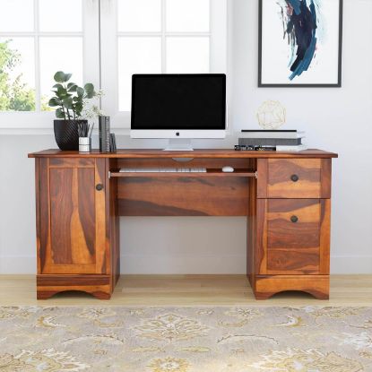 Picture of Gisela Solid Wood Computer Desk With Wooden Keyboard Tray 