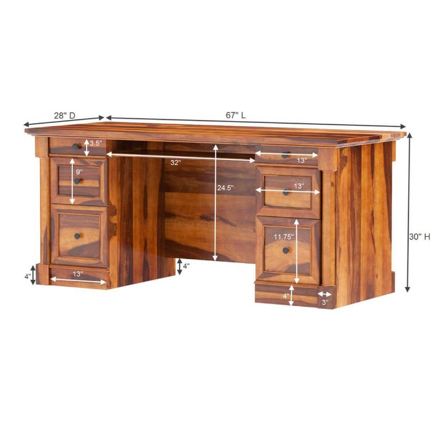 Ansonville Solid Wood Executive Desk With Dual Sided Storage For Home Office  Dimension Image